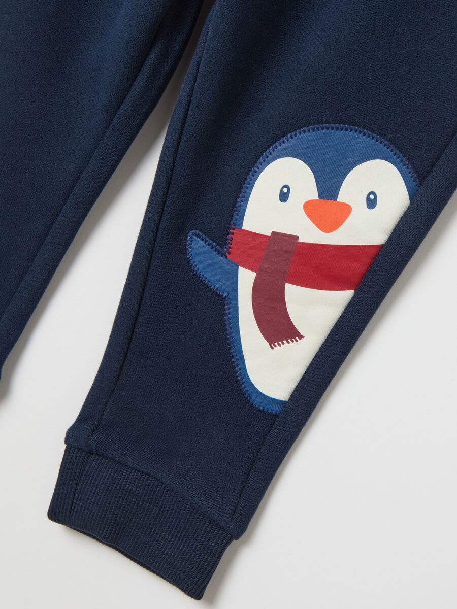 Joggers with drawstring and penguin patch_2