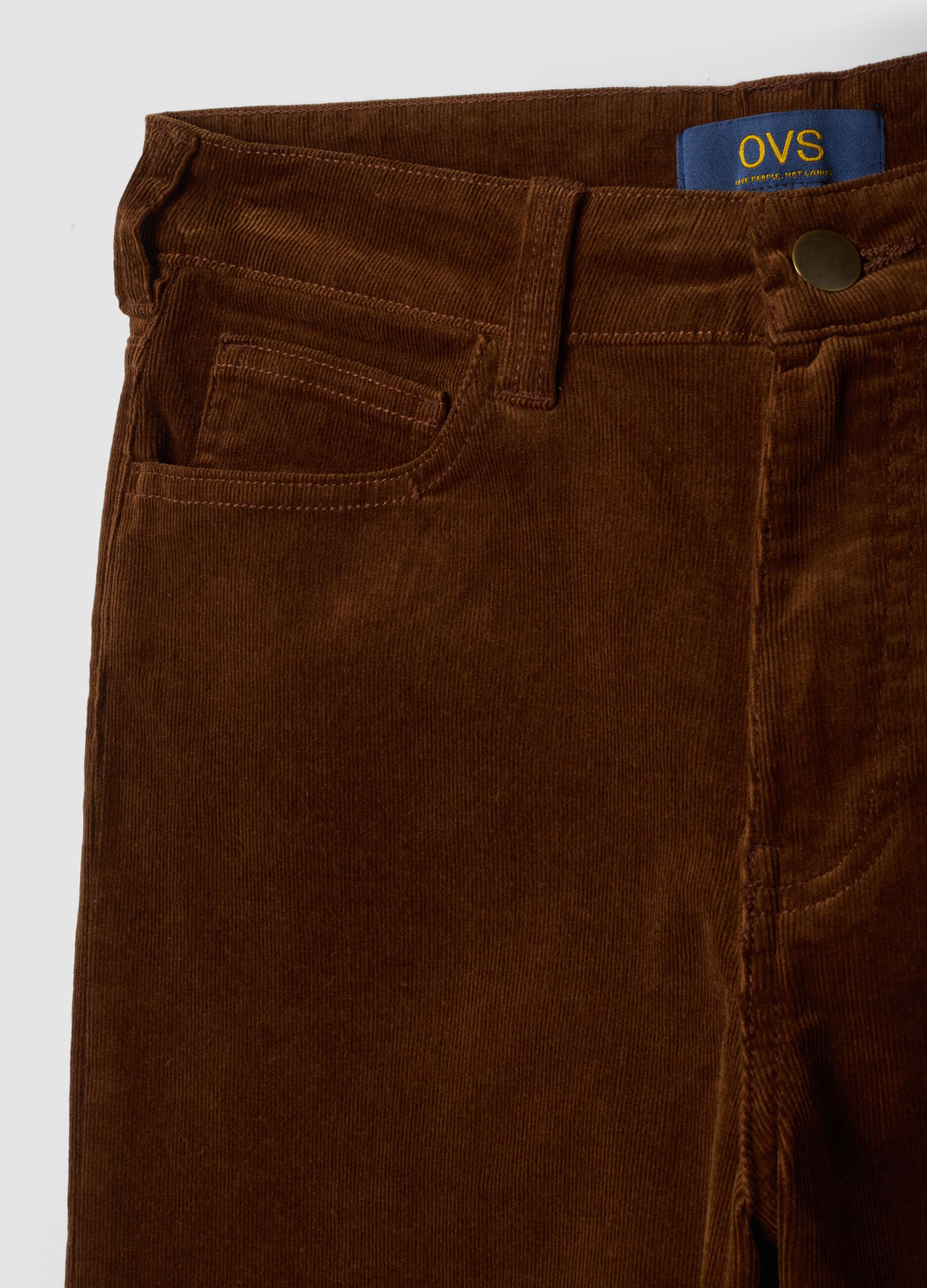 Pantaloni marroni in cotone elasticizzato a coste straight fit