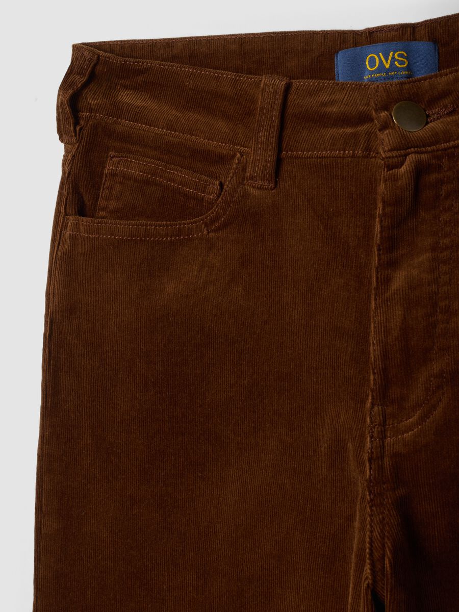 Pantaloni marroni in cotone elasticizzato a coste straight fit_1