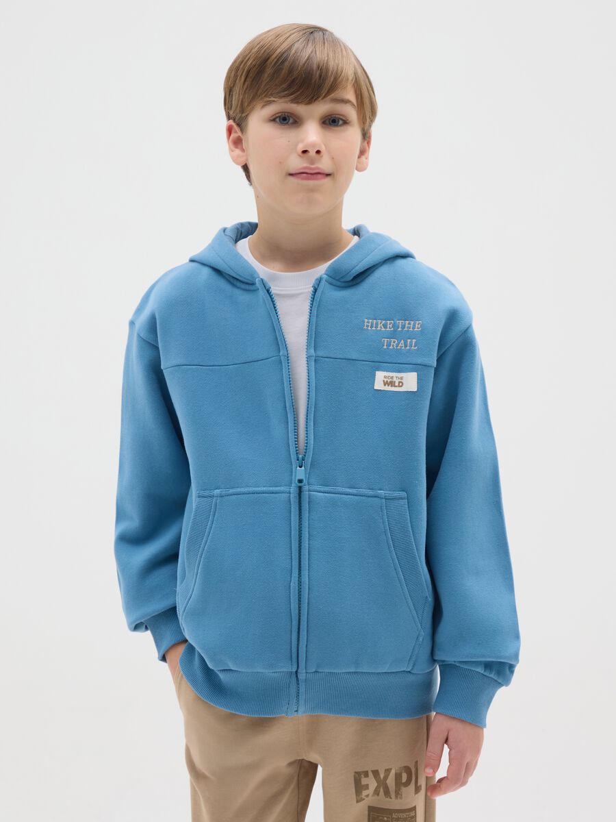 Felpa da ragazzo in puro cotone blu regular fit con zip_0