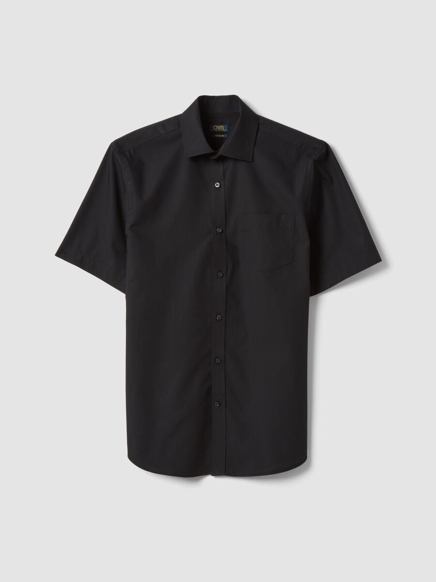 Black short-sleeve shirt with classic collar_4