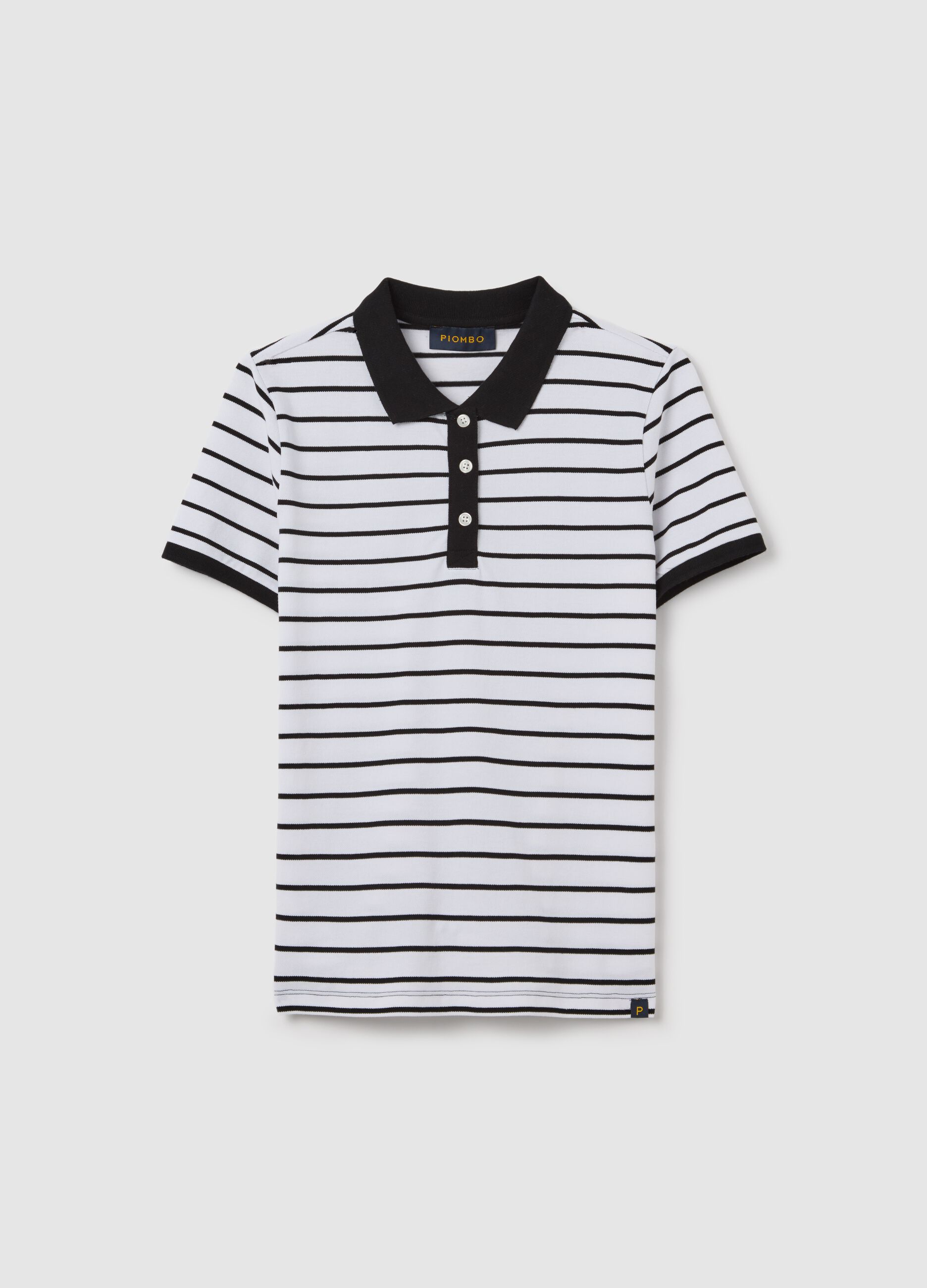 Black and white striped polo shirt in piquet