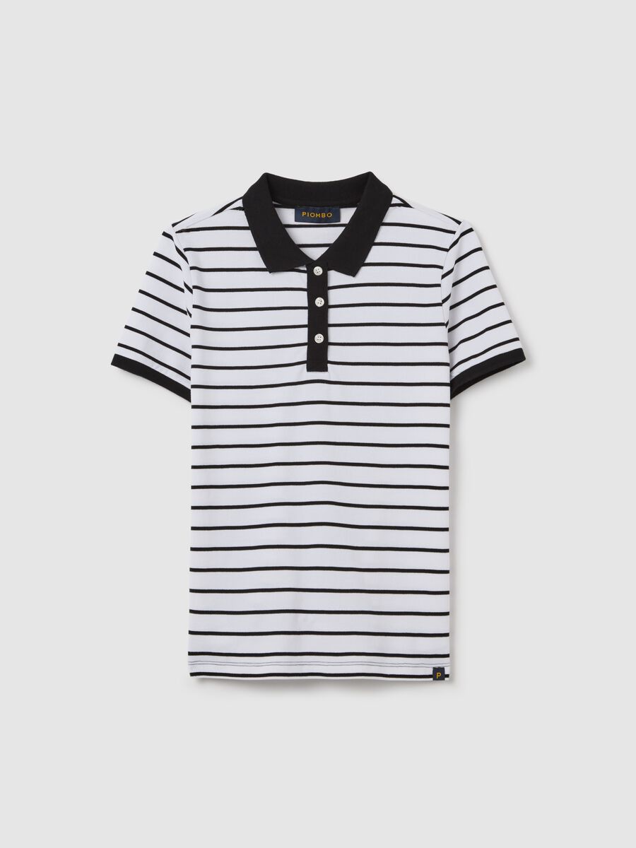 Black and white striped polo shirt in piquet_4