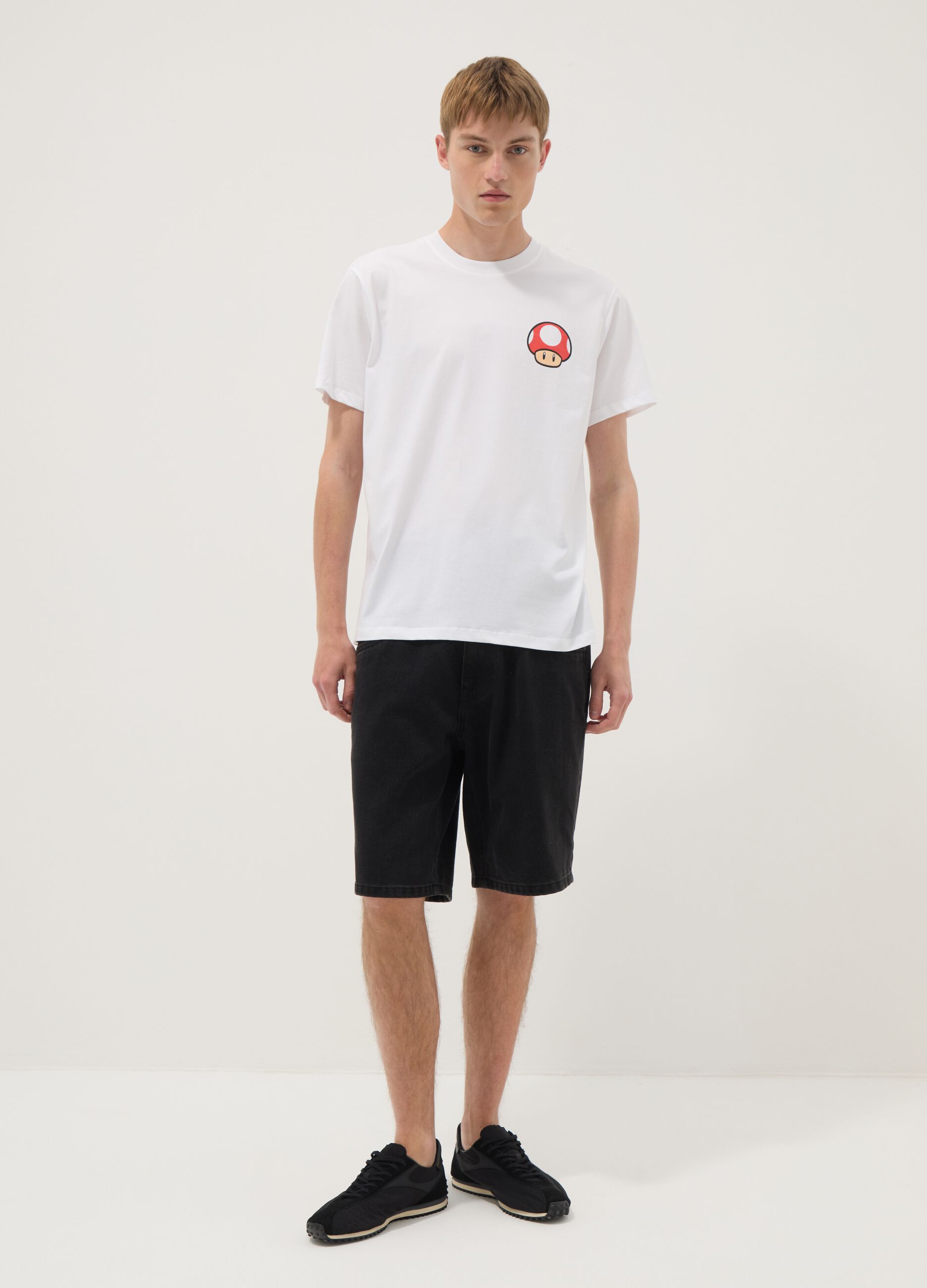White pure cotton regular-fit short-sleeve T-shirt
