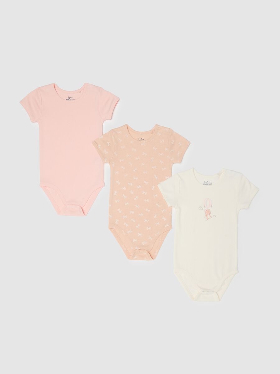 Multicolour short-sleeve pure cotton baby bodysuit tripack_0