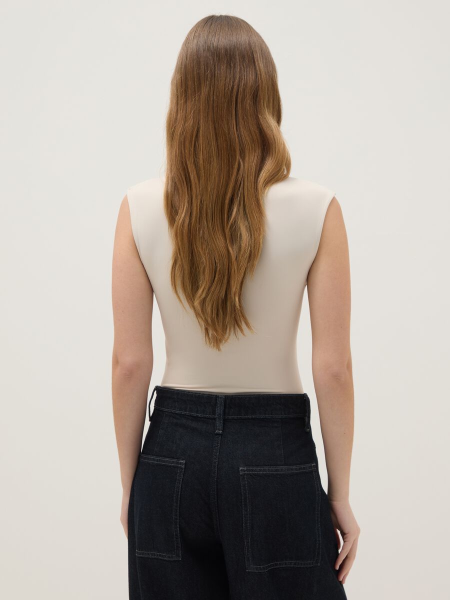 Beige stretch fabric bodysuit regular fit_3