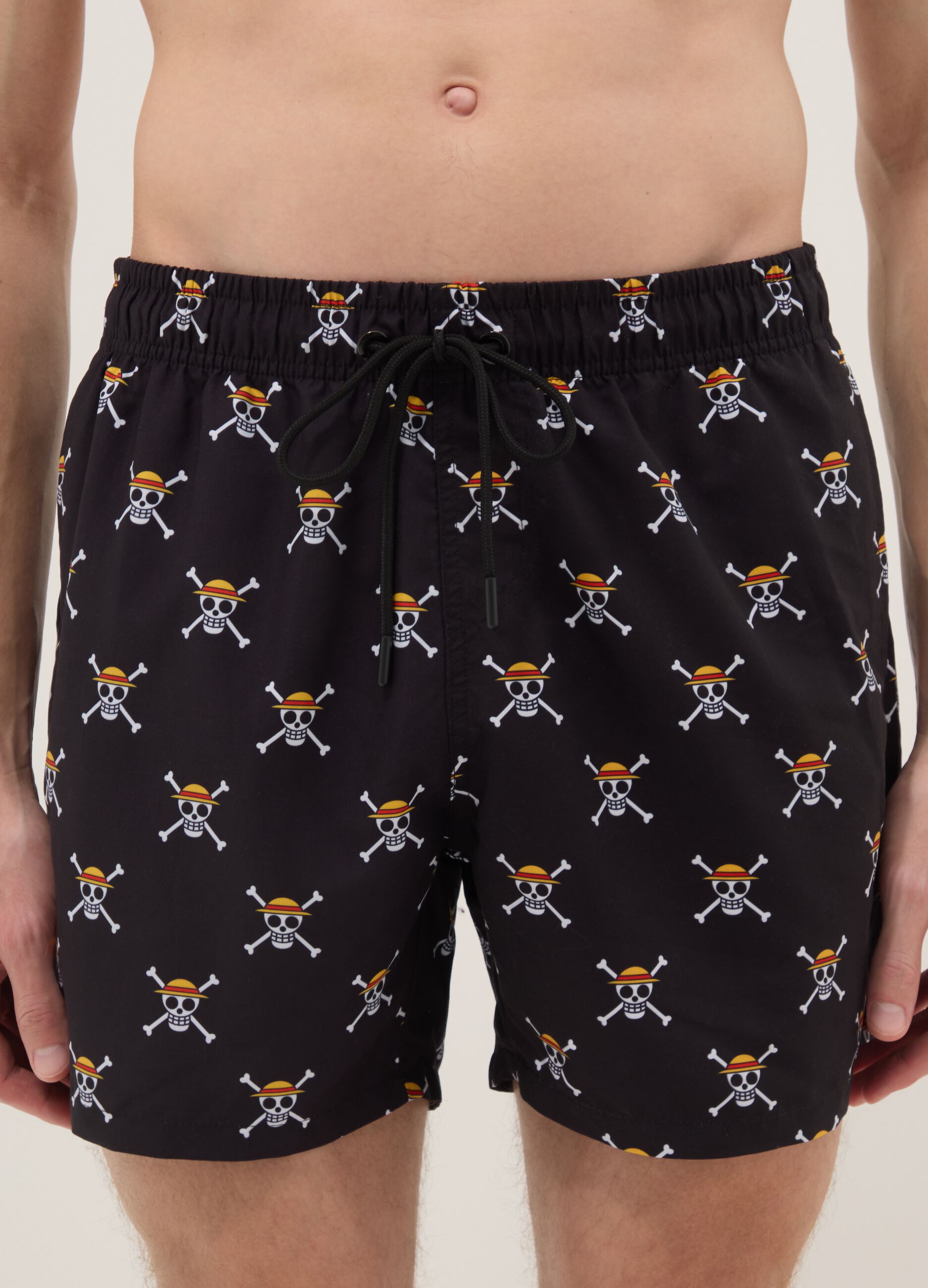 Black Swim Shorts with One Piece Prints