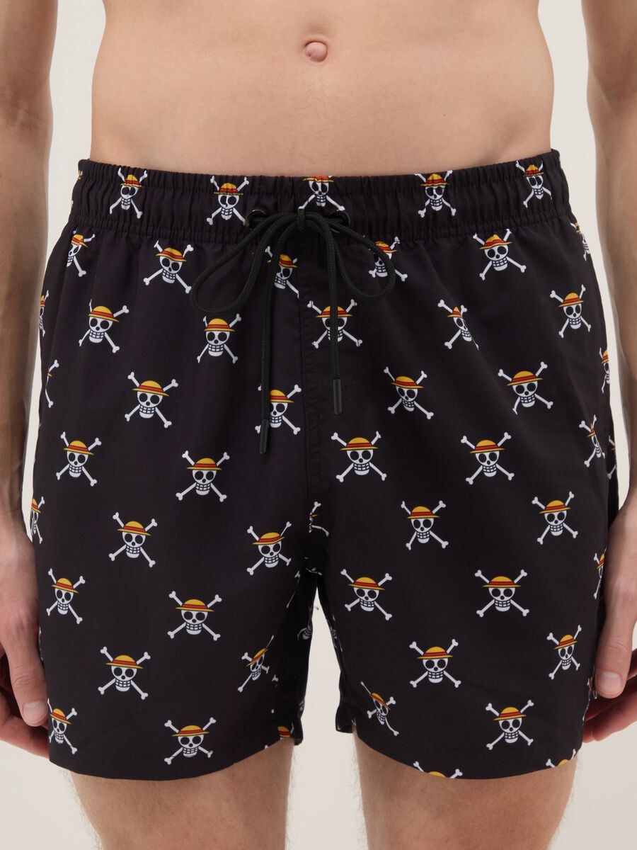 Black Swim Shorts with One Piece Prints_1