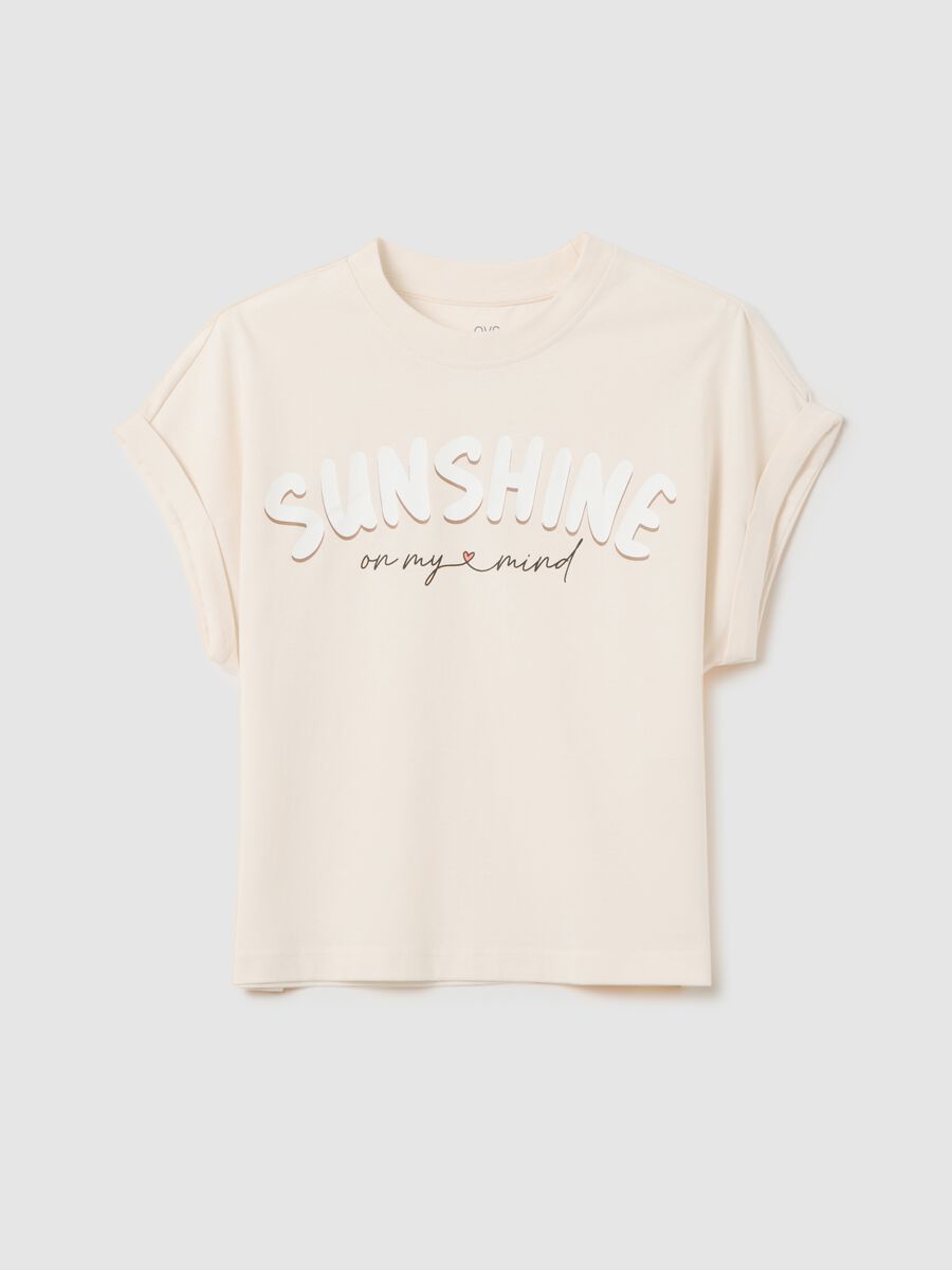 T-shirt da ragazze in puro cotone beige boxy fit_3