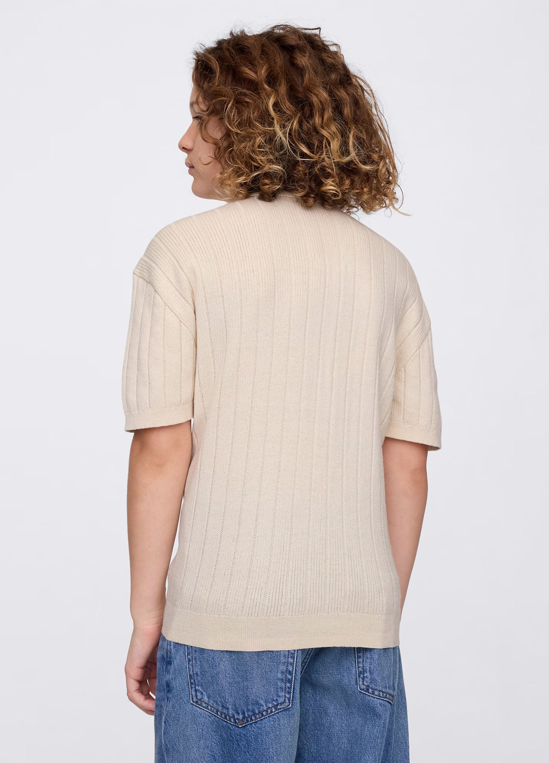 Beige polo shirt with short sleeves in cotton
