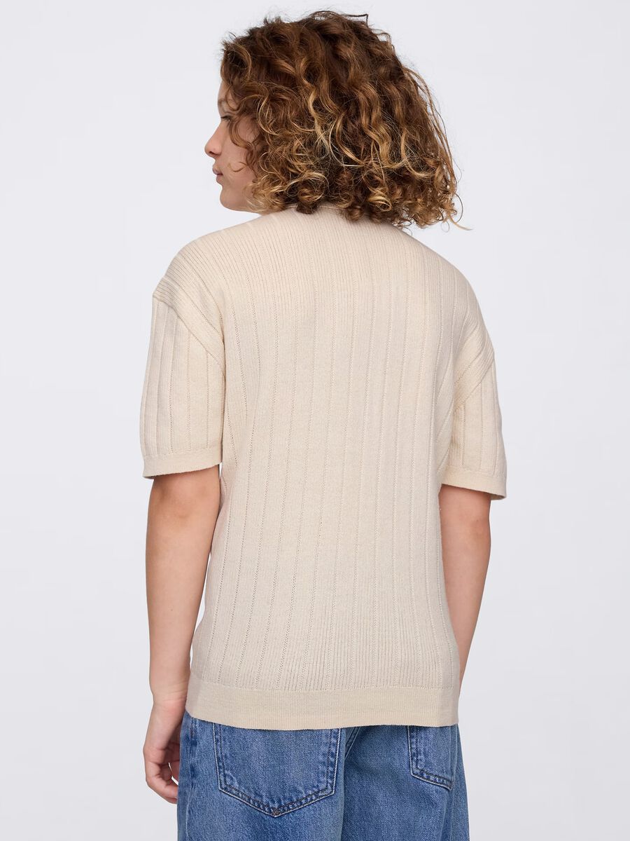 Beige polo shirt with short sleeves in cotton_2
