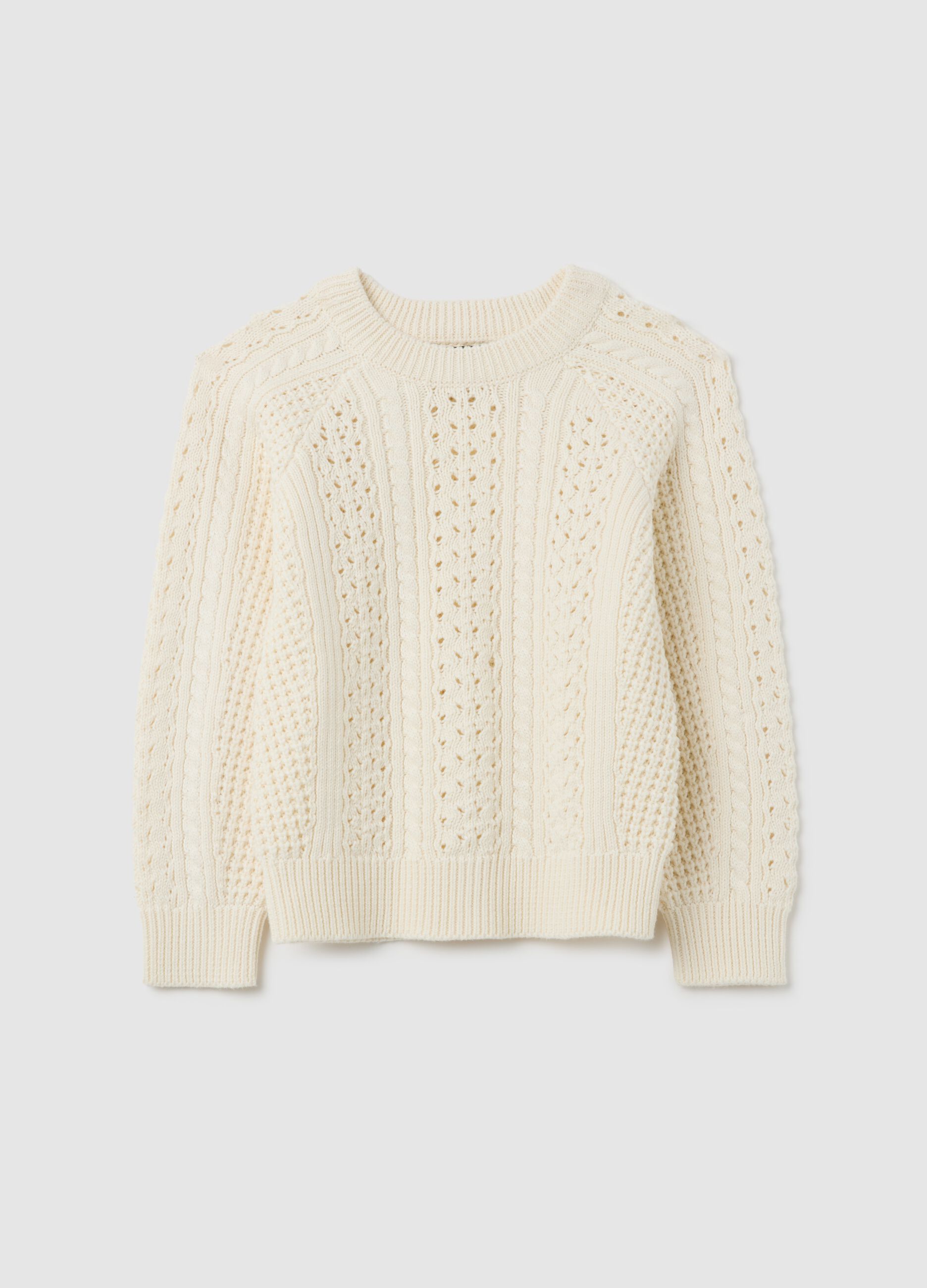 Maglione da ragazza in misto cotone beige regular fit