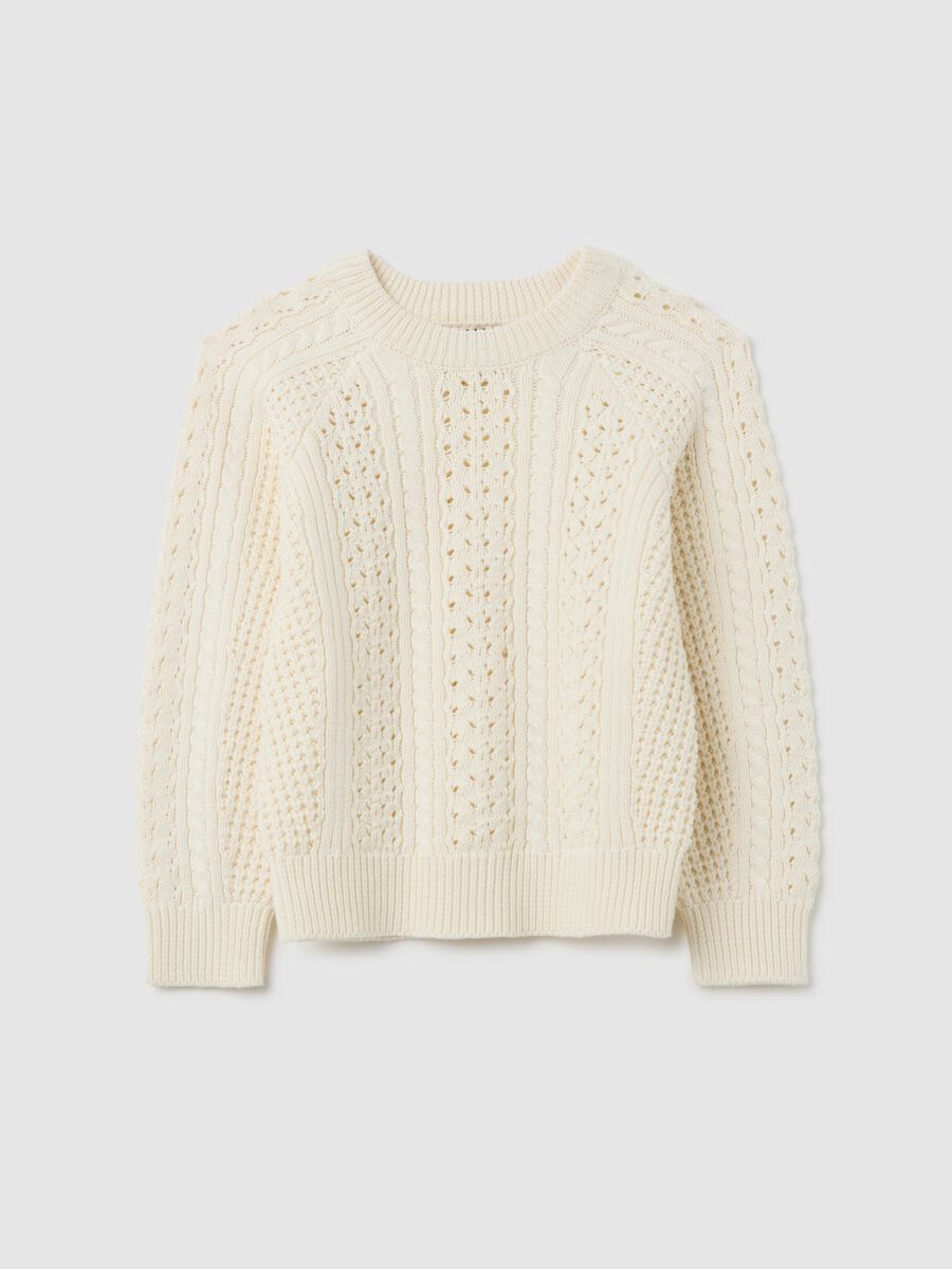 Maglione da ragazza in misto cotone beige regular fit_3