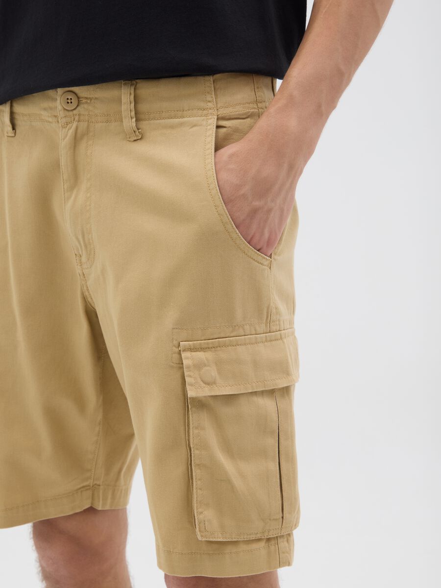 Men's beige pure cotton regular fit shorts_2
