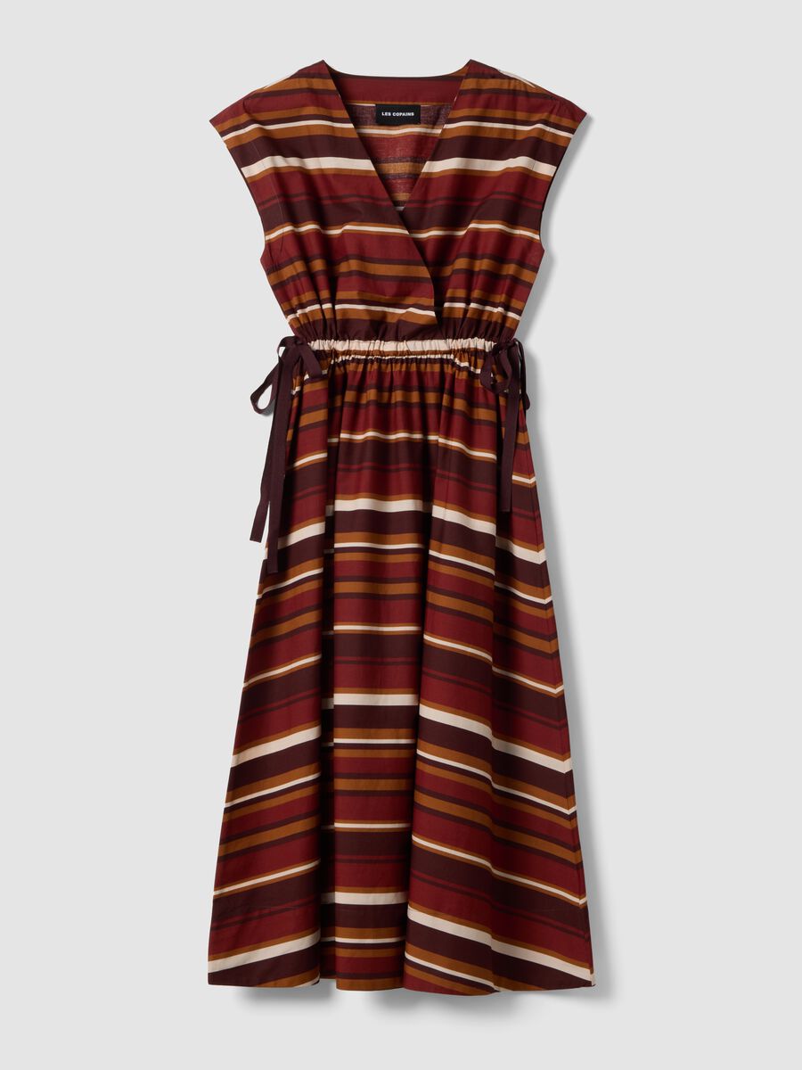 Abito in puro cotone a righe multicolor regular fit con collo a V_0