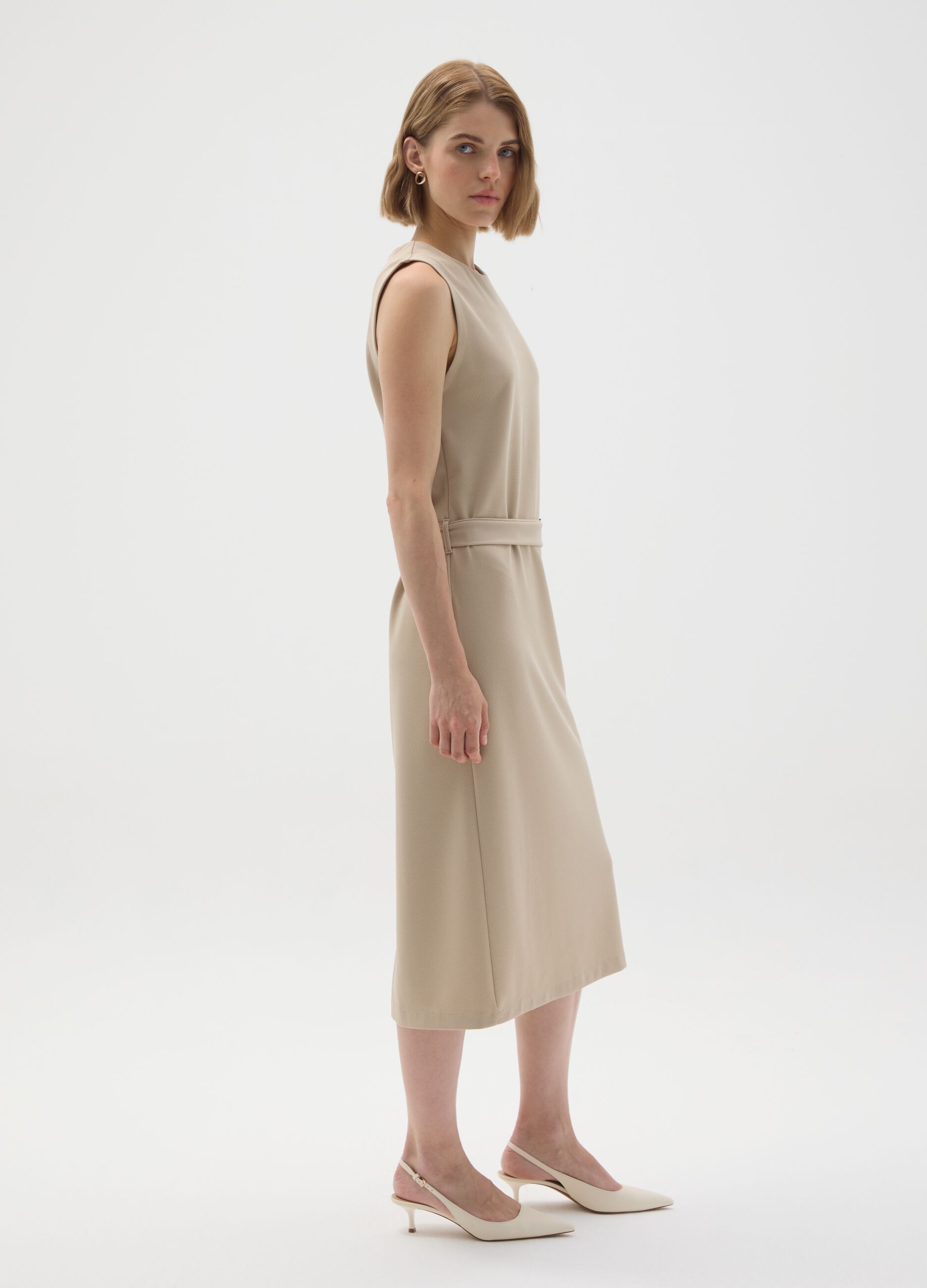 Beige slim fit stretchy fabric dress
