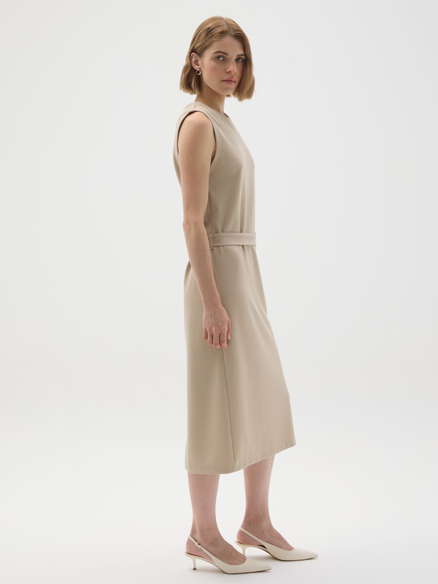 Beige slim fit stretchy fabric dress_1