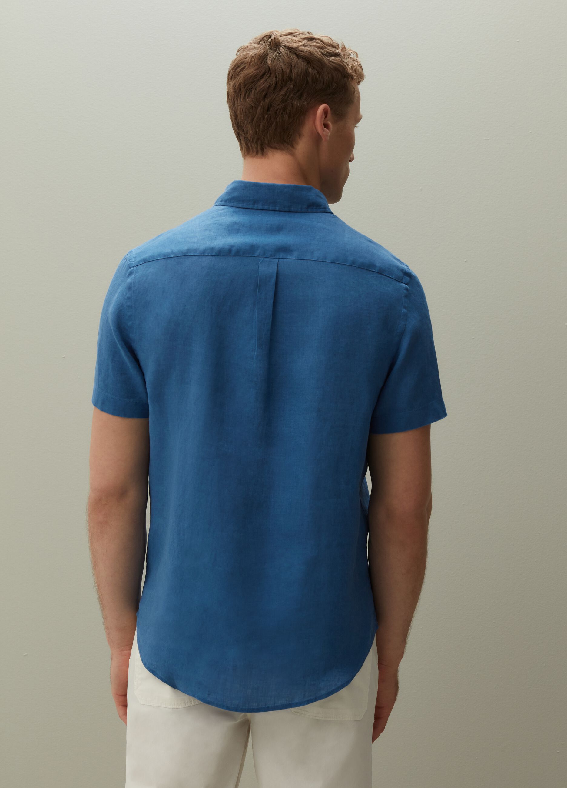 Camicia lino azzurra uomo store