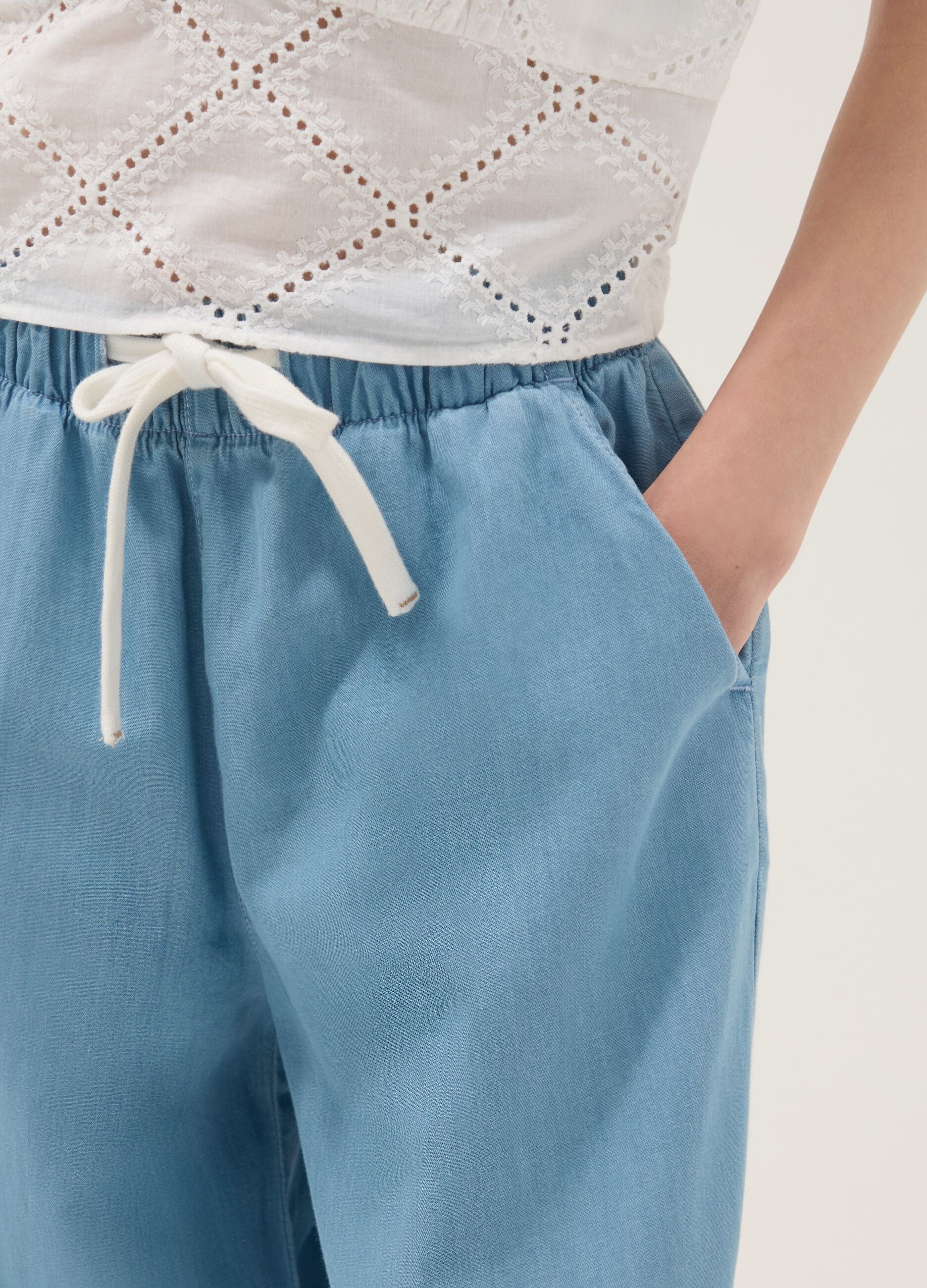 Girls&rsquo; light blue pure cotton wide-leg denim trousers