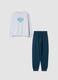 Grey and green organic cotton and viscose blend crew-neck pyjamas_0