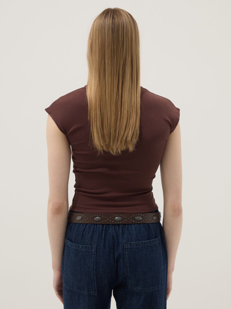 Brown Stretch Cotton Fitted Tank Top_2