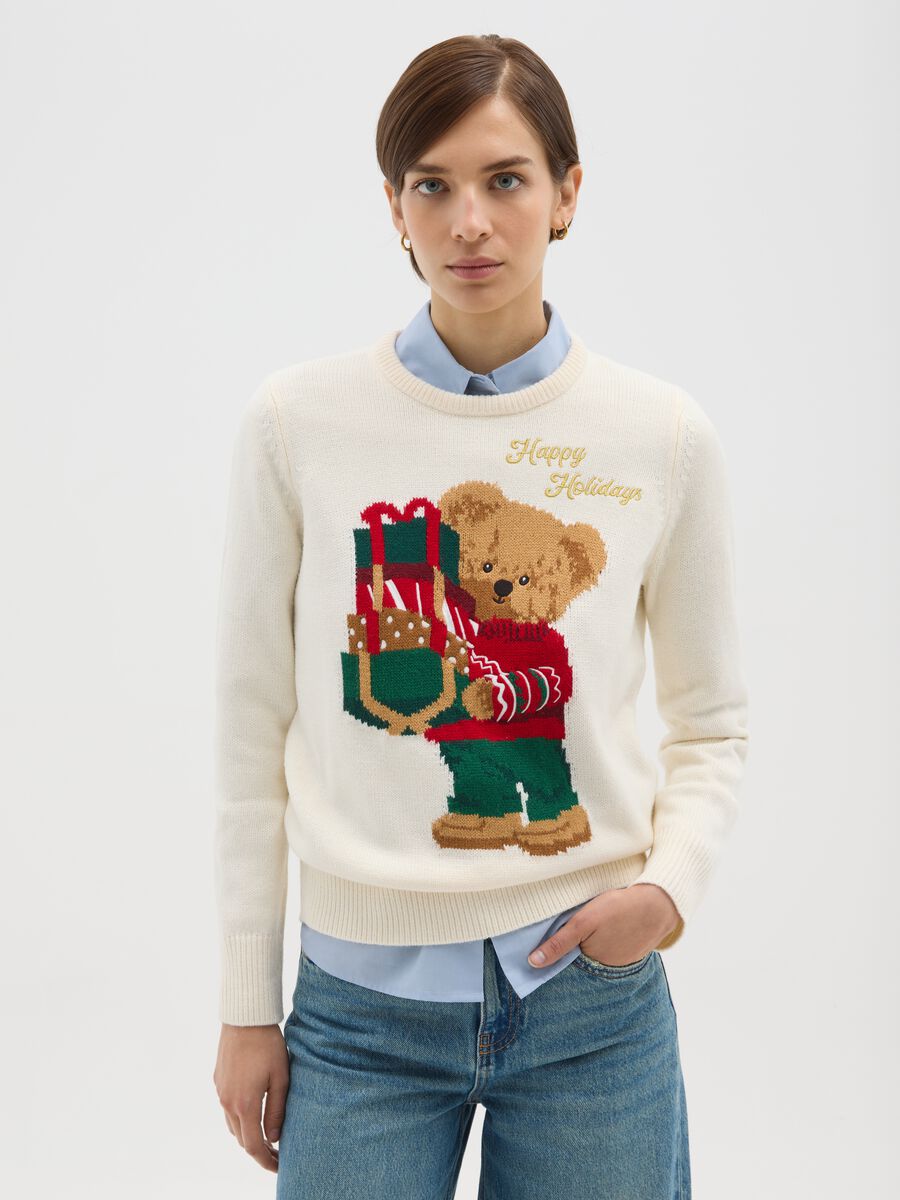 White Round Neck Christmas Jumper Regular Fit_0