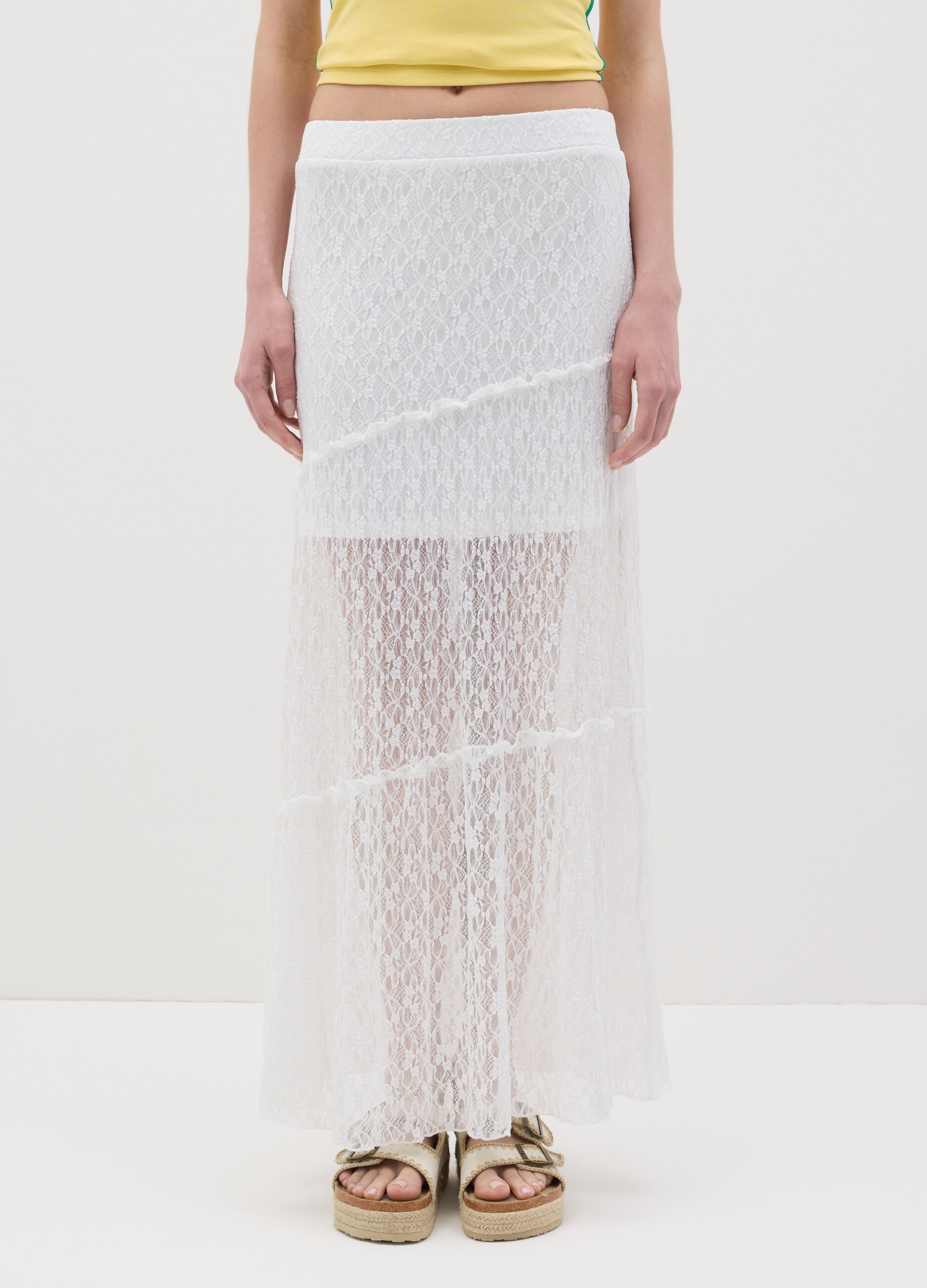 Gonna lunga da donna in pizzo bianco regular fit