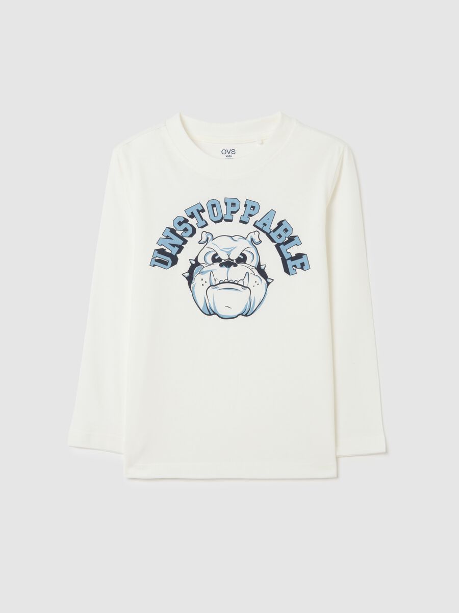 White pure cotton children's T-shirt regular fit with bulldog_0