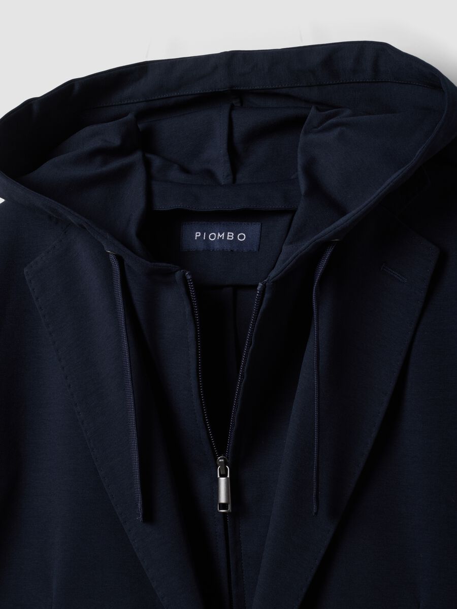 Navy stretch-cotton blazer with hood and classic lapels_1