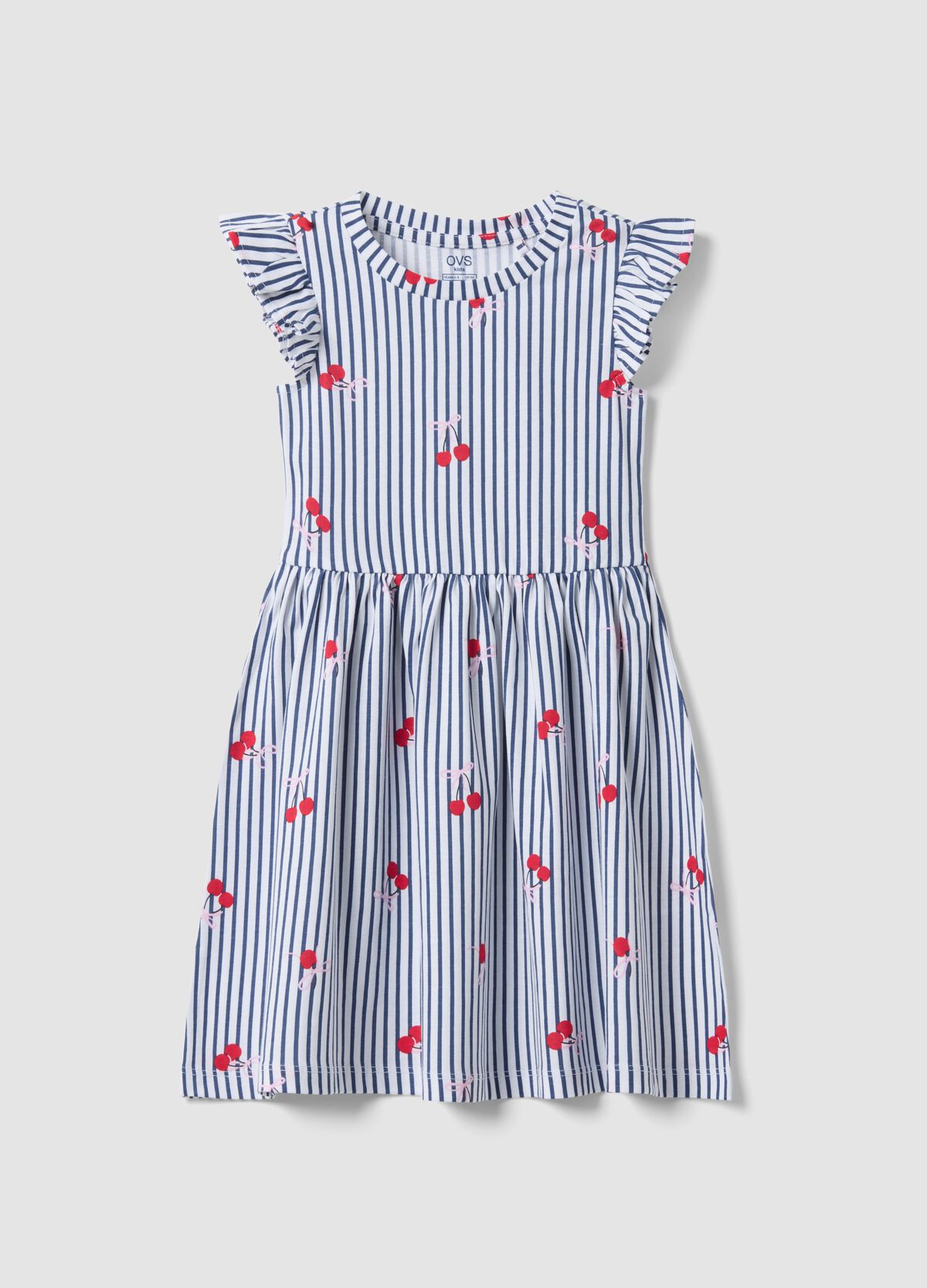 OVS KIDS Girl's Pure cotton striped blue dress with frills and prints for  girls | OVS