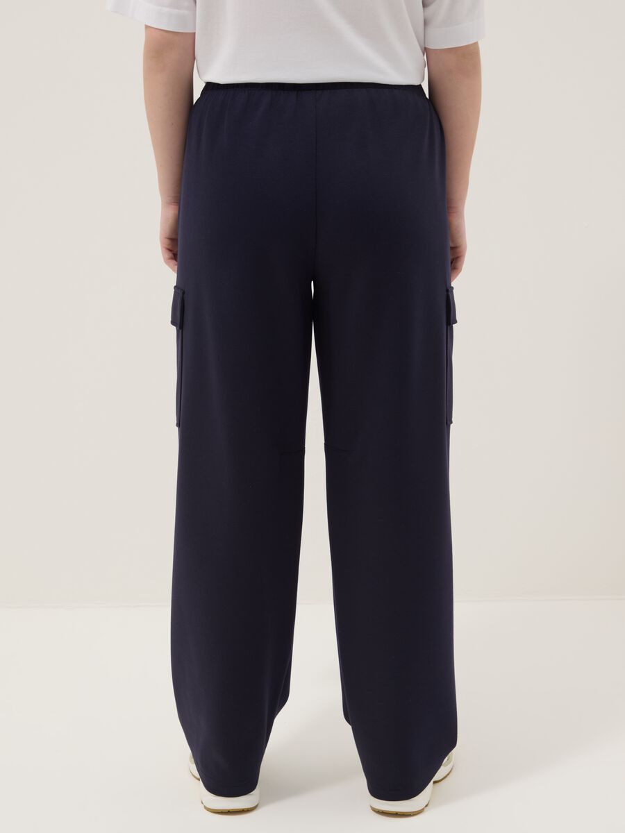 Pantaloni cargo blu in viscosa elasticizzata regular fit_2
