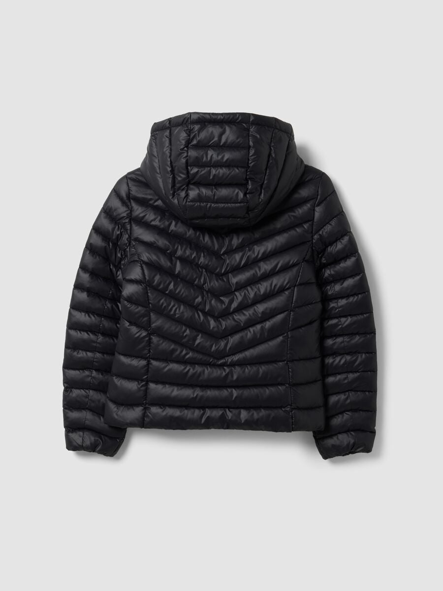 Giacca Ultralight imbottita nera con cappuccio e zip per ragazza_5