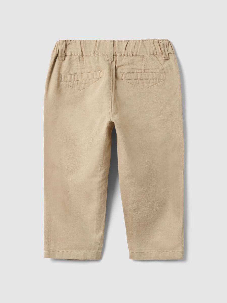 Beige cotton-linen blend chino trousers for boys with regular fit_1