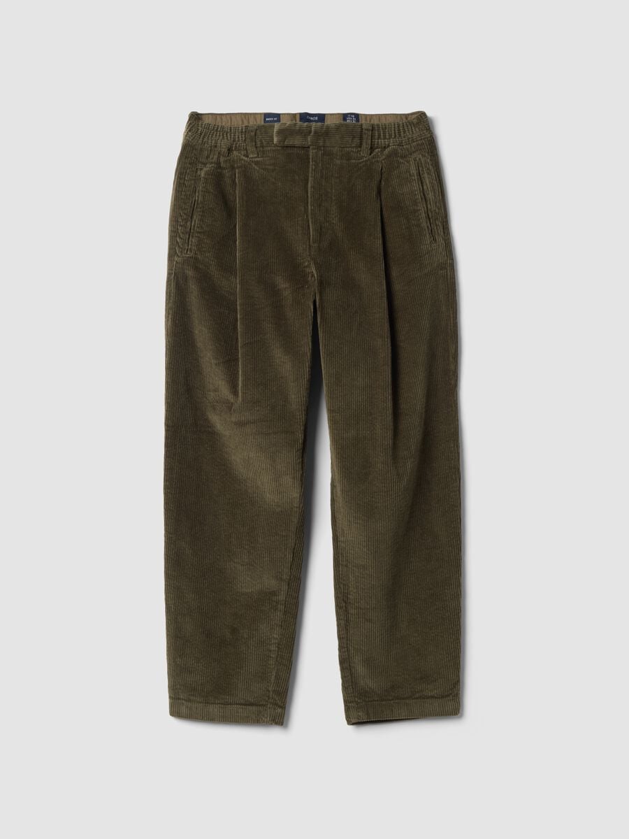 Green stretch cotton corduroy baggy-fit chino trousers_0