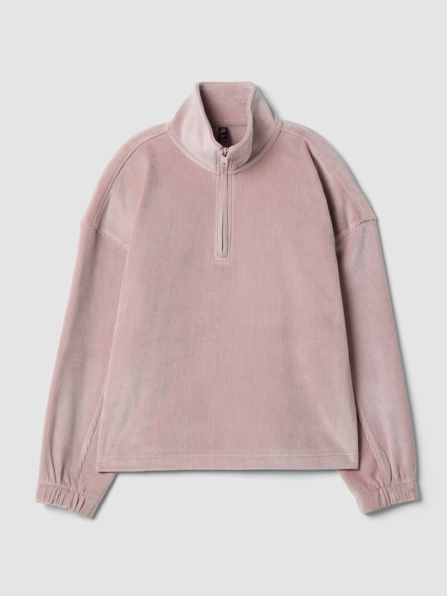 Pink stretch jersey top with zip neck_0