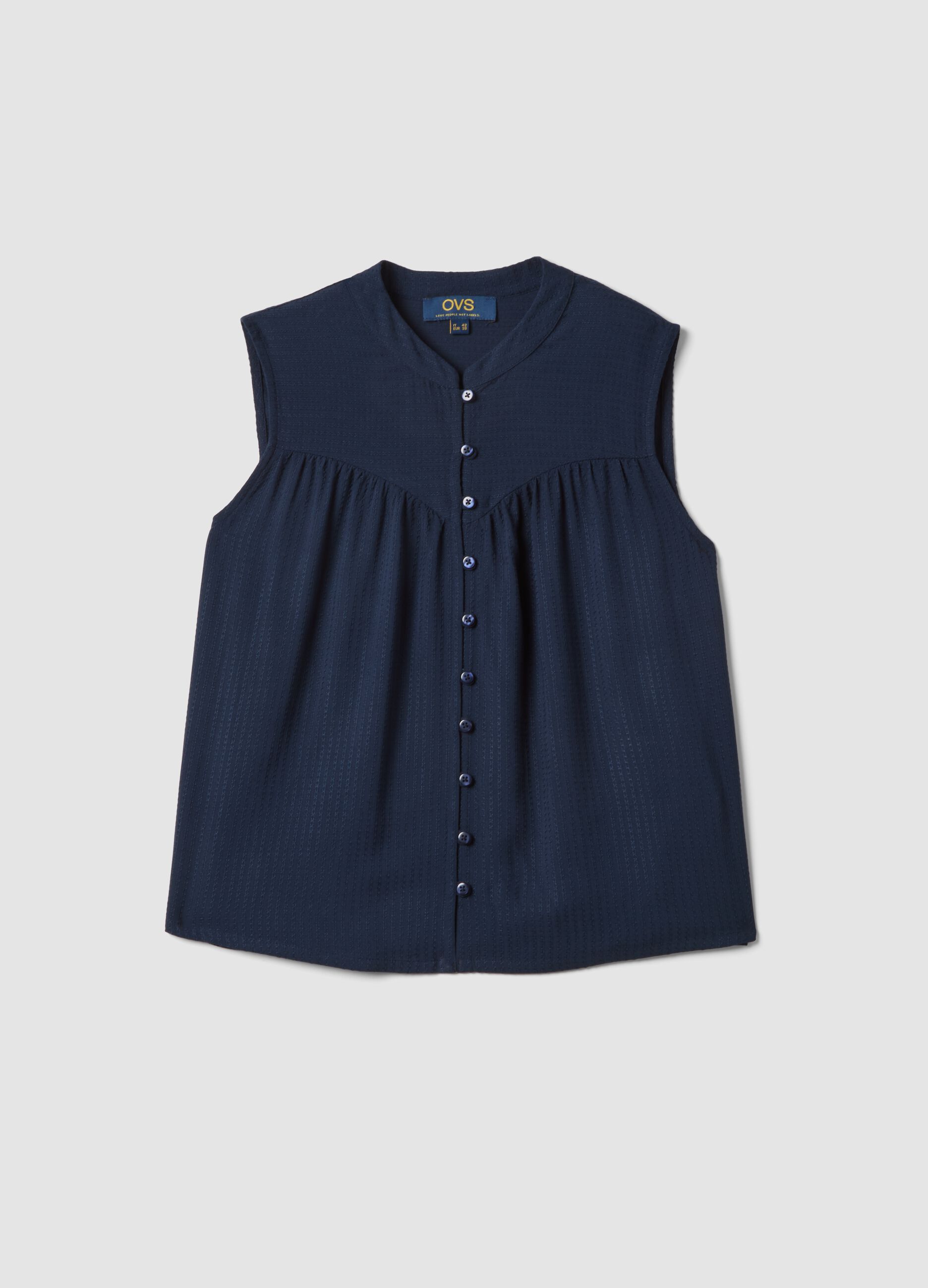 Blue pure viscose regular-fit shirt with embroidered texture