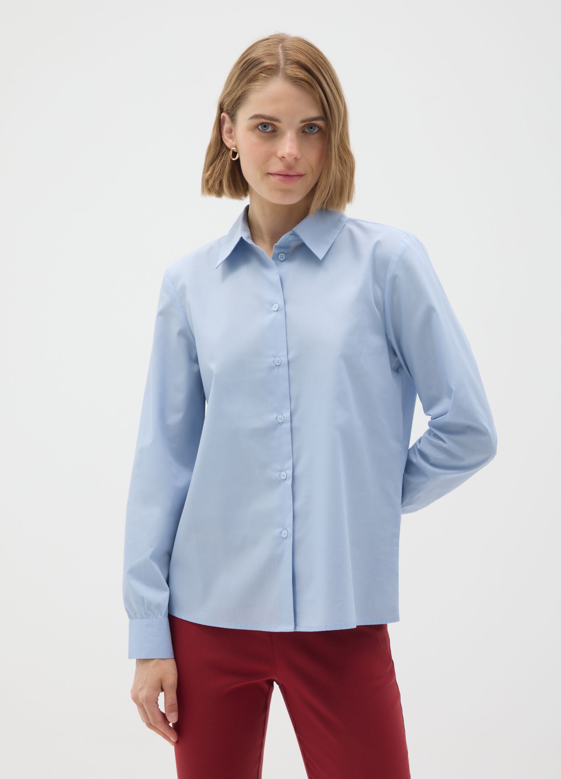 Blue slim fit cotton blend shirt