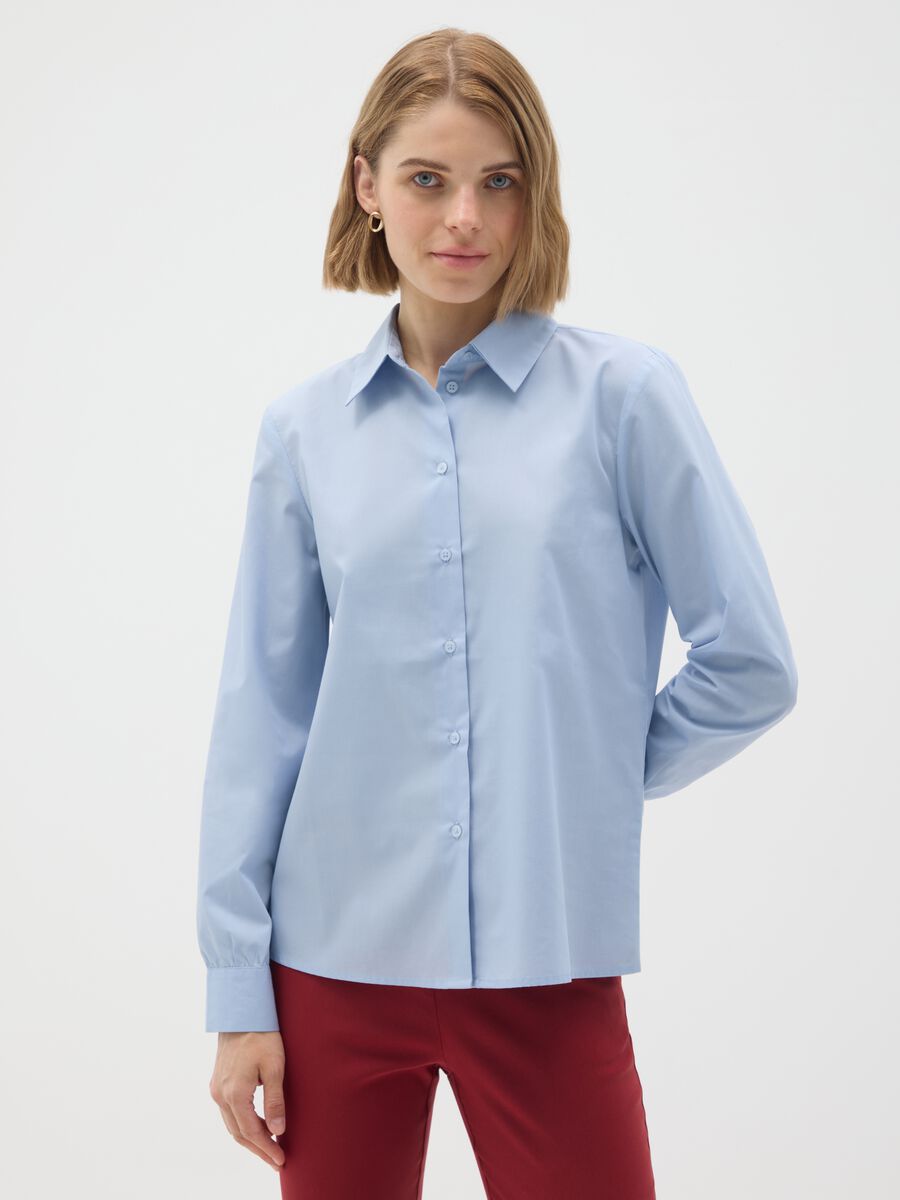 Blue slim fit cotton blend shirt_0
