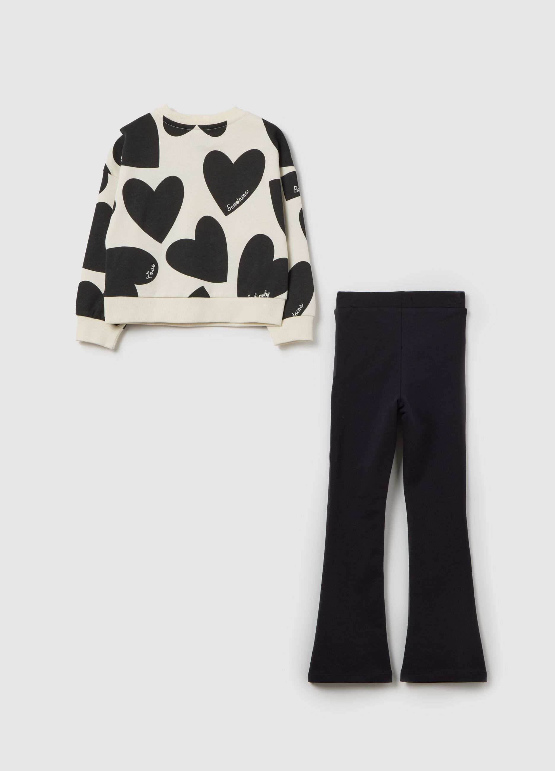 White Set with Trousers Decorated with Hearts