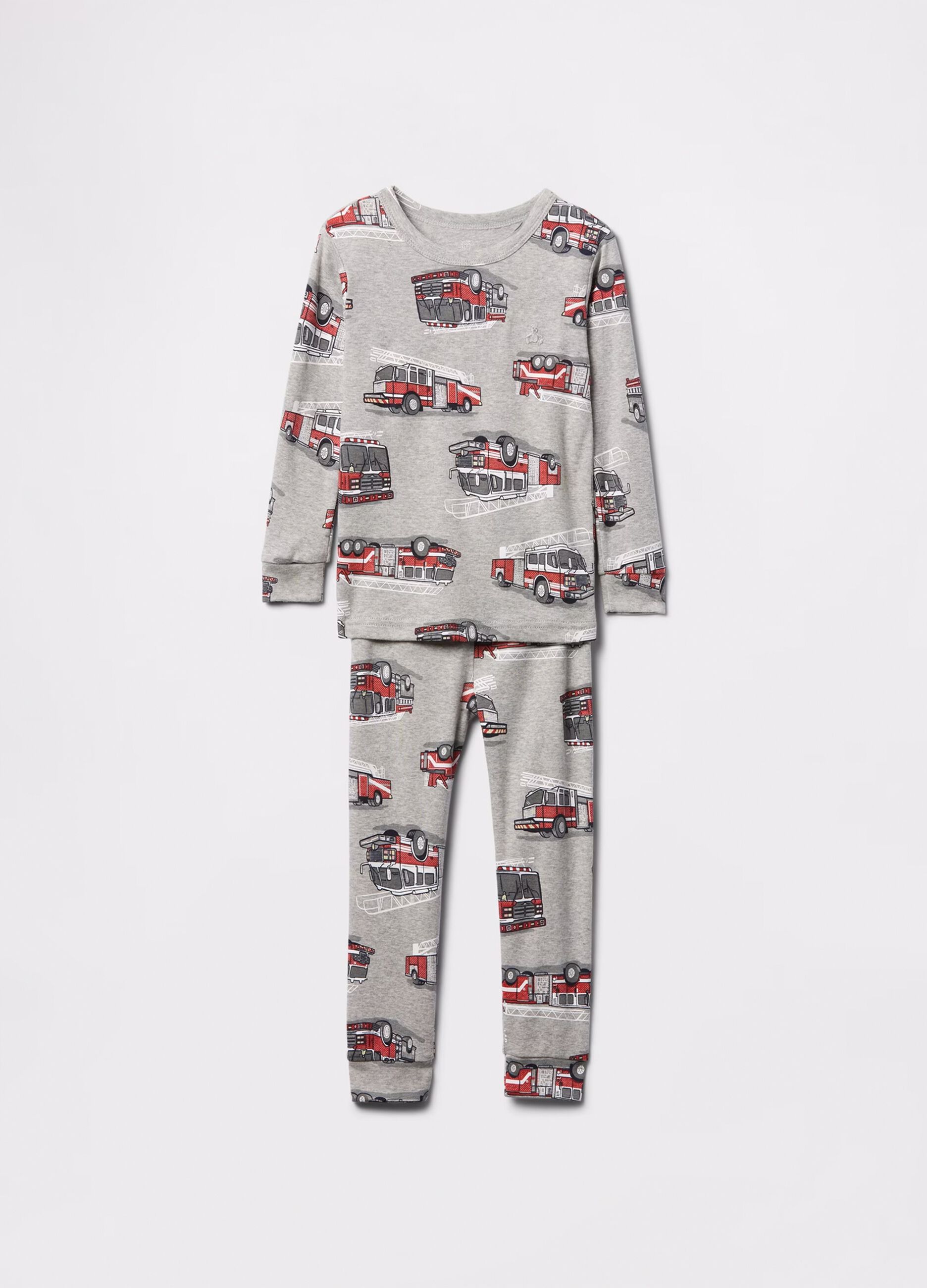 Grey pyjamas in cotton with fire engine print