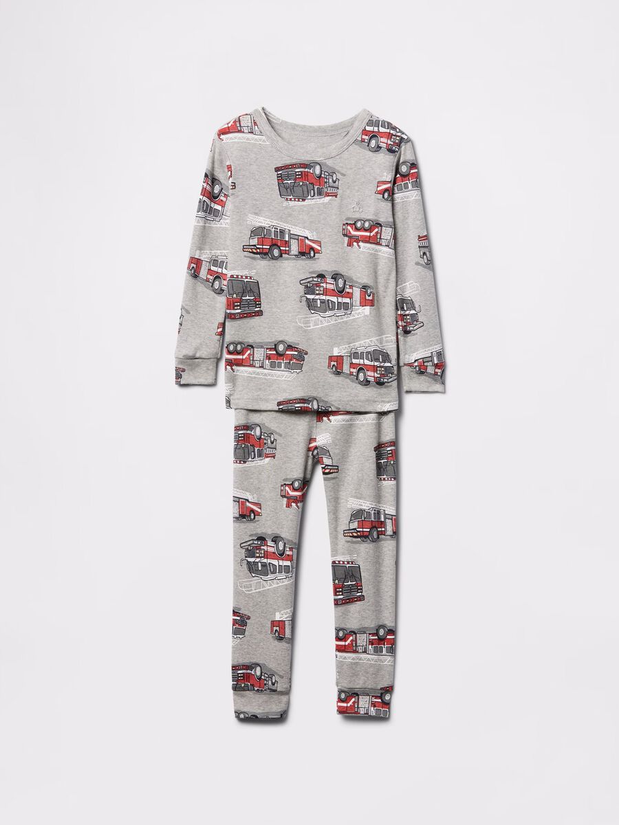 Grey pyjamas in cotton with fire engine print_0