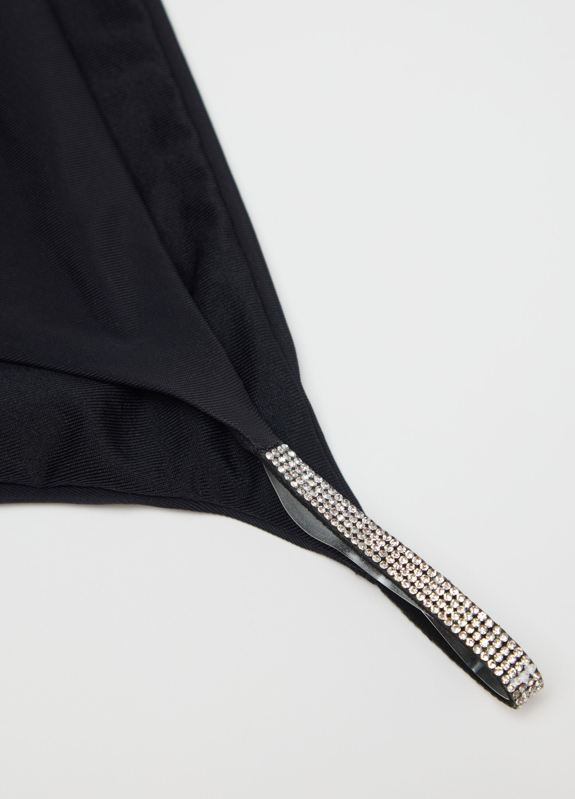 Women’s bikini briefs in black stretch fabric with diamanté details