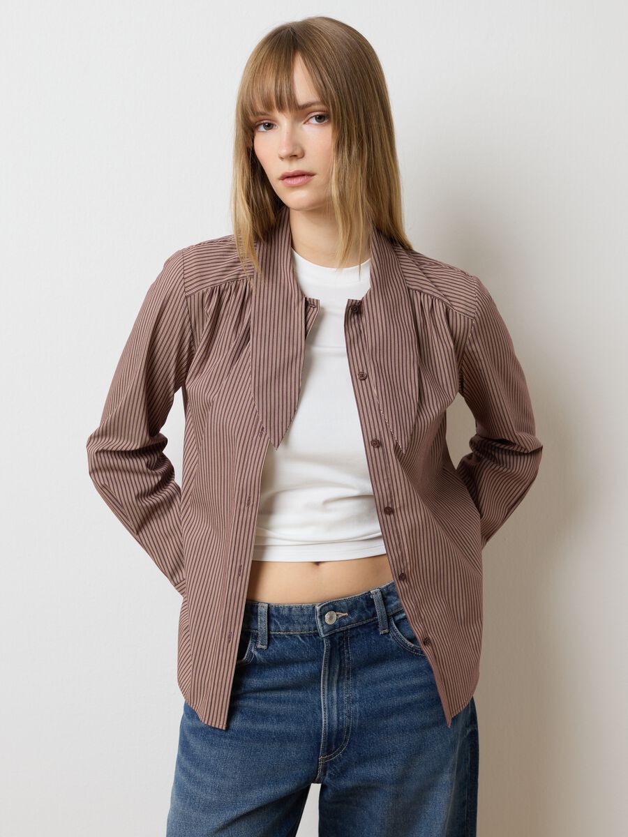 Brown striped cotton-blend shirt with oversized fit_1