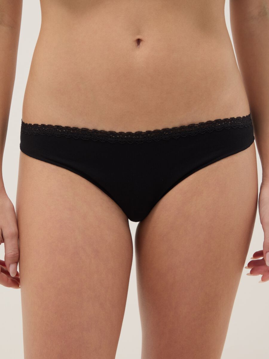 Slip alla brasiliana in cotone elasticizzato nero regular fit_1