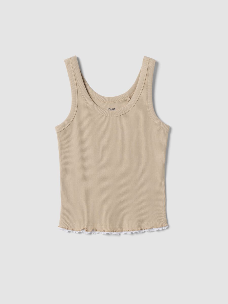 Canotta beige in puro cotone a costine regular fit_4