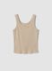 Beige pure cotton ribbed vest top, regular fit_4
