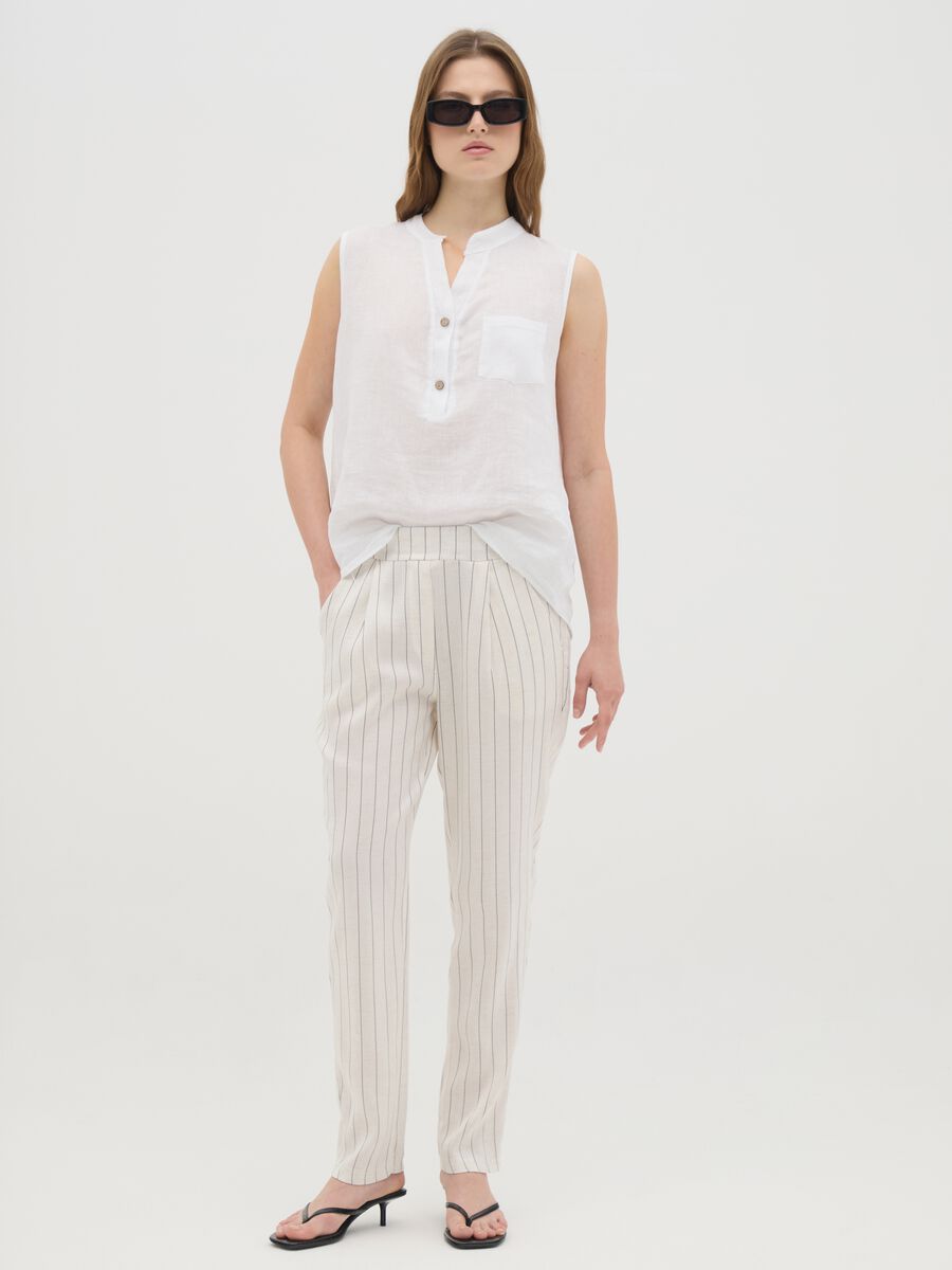 Women's beige regular fit lyocell blend trousers_0