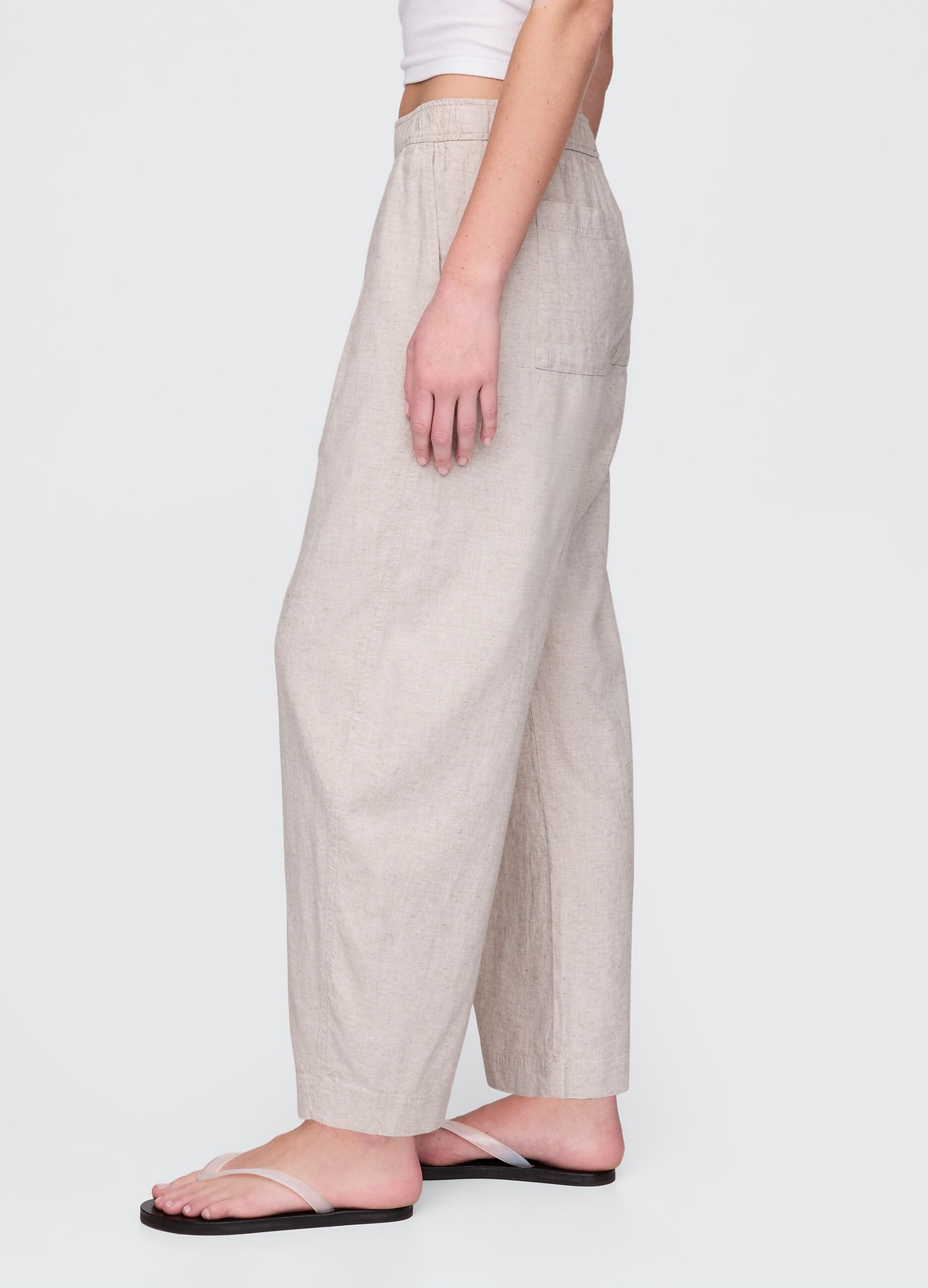 Beige wide trousers in linen and viscose