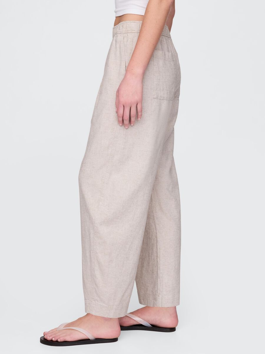 Beige wide trousers in linen and viscose_3