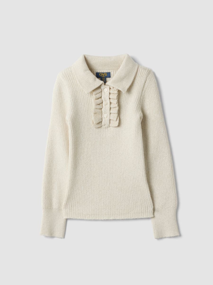 Maglia bianca in misto viscosa a costine per bambina_0